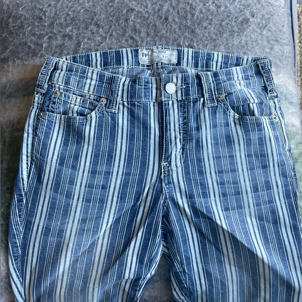 Free People Striped Bell Bottom Jeans